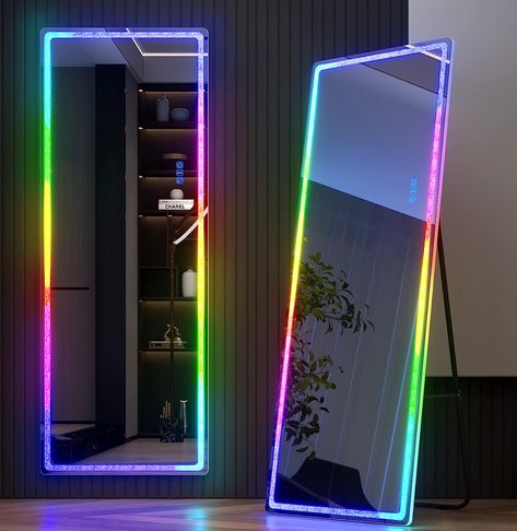 PRICES MAY VARY. [FULL LENGTH SIZE] - 63" X 20" body mirror, long and stable, easy to let you check your full figure and keep you good-looking before you go out. It can freestanding on the floor or be mounted on the wall. [RGB LED Lights] - 7 light colors are adjustable: white, pink, red, blue, yellow, green and light blue. Long press the button to adjust the brightness freely.7 light modes are adjustable, colorful lights change irregularly, full-length mirror is more eye-catching. [HIGH-QUALITY Full Length Mirror With Led Lights, Full Length Mirror With Lights, Large Bedroom Mirror, Stand Up Mirror, Large Floor Mirror, Full Body Mirror, Lighted Mirror, Mirror With Led Lights, Body Mirror