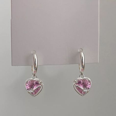 Sterling Silver Dangling Pink Crystal Heart Huggie Hoop Earrings Stamped 925 Sterling Silver Comes With A Jewelry Bag Brand New! Swarovski Heart Earrings, Eternal Flower, Nails Necklace, Butterfly Earrings Gold, Heart Hoop Earrings, Mini Hoop Earrings, Niche Design, Pink Jewelry, Jewelry Bag