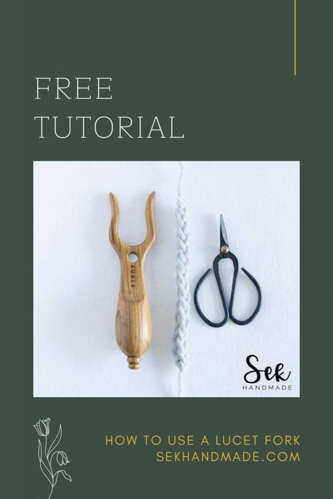 I’m so excited to share with you this free tutorial for how to use a Lucet Fork!  When I first saw a Lucet Fork I knew I wanted to give it a try because it looked like so much fun! What I thoroughly underestimated was how relaxing and satisfying creating cord with a Lucet Fork would be. Using a Lucet Fork takes a little bit of practice but I am certain you will soon find a rhythm and make yards and yards of cord with your Lucet Fork! Lucet Cord Uses, How To Use A Lucet, Lucet Fork Tutorial, Lucet Projects Free Pattern, Lucet Cord Projects, Lucet Fork Projects, Lucet Tutorial, Lucet Projects, Knitting Fork