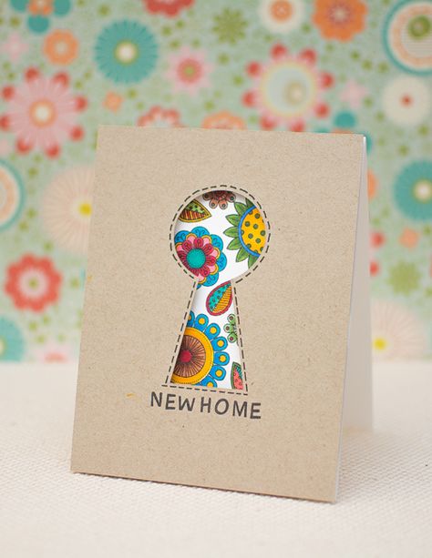 Brilliant idea - keyhole for New Home card Moving In Card, New Home Diy Card, Housewarming Card Ideas, New House Cards Handmade, Move In Gifts, New House Cards, Housewarming Cards, Housewarming Greetings, Housewarming Card