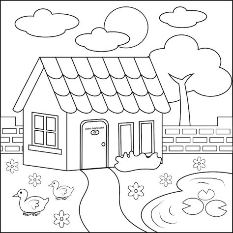 Vector hand drawn home outline kids colo... | Premium Vector #Freepik #vector #nature-doodle #doodle #doodle-illustration #plant-outline Mandalas, Plant Outline, Nature Doodle, Envelope Origami, Home Doodle, Sketch Nature, Doodle Doodle, Cartoon Sketch, Vector Nature