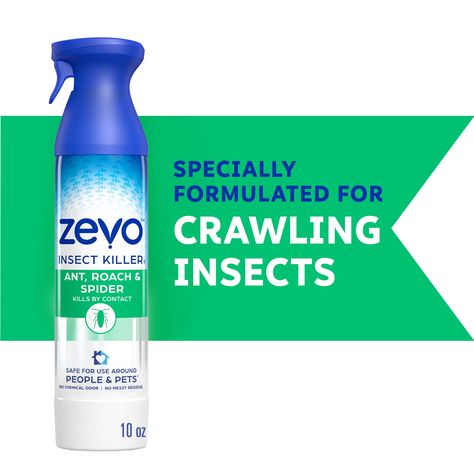 Zevo crawling insect killer kills insects and is safe for use around people and pets (when used as directed). The formula kills insects by targeting nervous system receptors active only in insects, not people or pets. Plus, the Zevo crawling insect killer formula uses plant oils instead of traditional pyrethroids. Zevo Home and Perimeter Indoor/Outdoor Bug Spray | 81813501469 Zevo Insect, Spider Spray, Get Rid Of Spiders, Kill Ants, Bug Killer, Insect Spray, Are Essential Oils Safe, Bug Spray, Insect Control