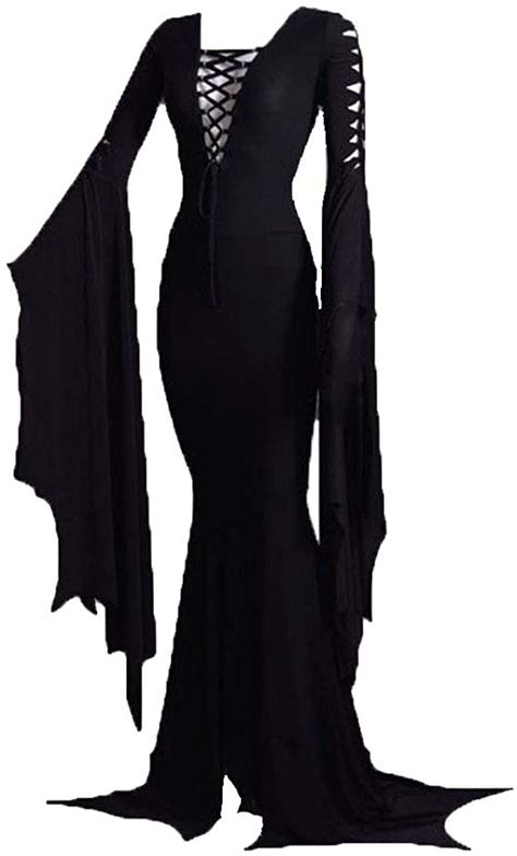 Morticia Addams Dress, Morticia Addams Costume, Witches Costumes For Women, Floor Dress, Witch Vintage, Addams Dress, Gothic Witch, Witch Dress, Morticia Addams