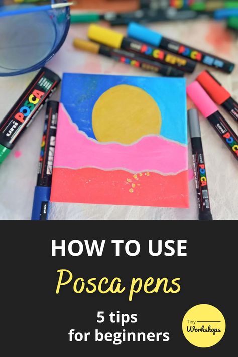 How to use Posca pens: 5 tips for beginners Tela, How To Use Posca Markers, Posca Ideas Inspiration, Painting With Acrylic Markers, Posca Marker Art Easy, Posca Pens Art Drawings, Posca Pens Art Ideas Easy, Paint Marker Art Ideas, Posca Marker Art