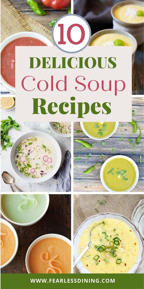 These are 10 of the best cold soup recipes for summer. Chilled soups are healthy and delicious and these delicious soups will not heat up your kitchen. They are easy to make and even the kids will love them! www.fearlessdining.com Cold Soup Recipes Summer, Chilled Soup Recipes, Spring Soup Recipes, Summer Soup Recipes, Cold Soup Recipes, Spring Soups, French Soup, Fruit Soup, Lemon Soup