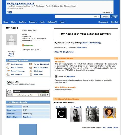 Old Myspace Profiles, Myspace Nostalgia, Myspace Profile, Myspace Aesthetic, 2000s Party, 00s Nostalgia, Gavin Degraw, Old Commercials, Carrd Inspo