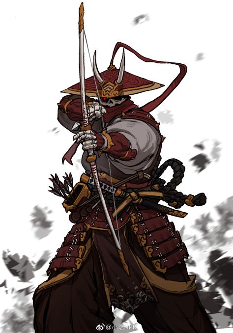 Japanese Concept Art, Peirong Huang, Japanese Archer, Undead Samurai, Monsters Rpg, Fantasy Samurai, Archer Characters, Ninja Movies, Samurai Concept