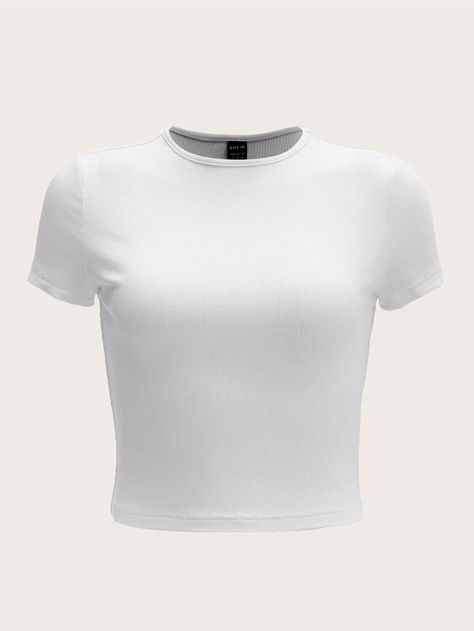 SHEIN Solid Rib-knit Tee Cute White Shirts, Plain White Top, White Tshirt Women, Plain Tee Shirts, Plain White Shirt, Plain White T Shirt, Cropped White Tee, White Tee Shirts, Shirt Template