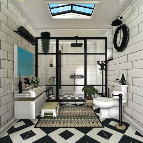 Bathroom Designs 2023, Black White Bathroom, Farmhouse Layout, Blocksburg Room Ideas￼, Story Layout, Instagram Bathroom, Small House Layout, House Decorating Ideas Apartments, Simple Bedroom Design