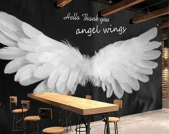 Murals Restaurant, Cafe Background, Frosted Glass Sticker, House Kids Room, Waterproof Wallpaper, Angel Wings Wall Decor, 3d Wallpaper Mural, Wing Wall, Stained Glass Window Film
