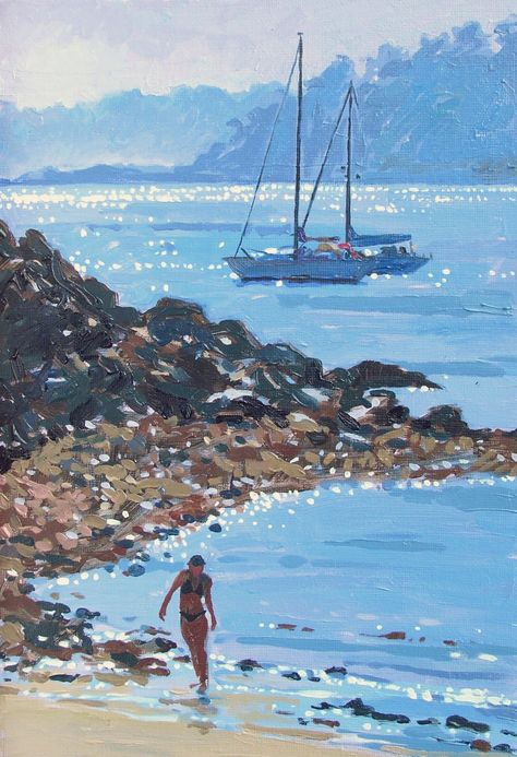 Haidee-Jo Summers artist - beautiful use of paint Virtual Art, Croquis, Beach Scenes To Paint, Sailing Drawing, Mixtape Art, Watercolor Travel, Seaside Art, Gouache Art, Cow Painting