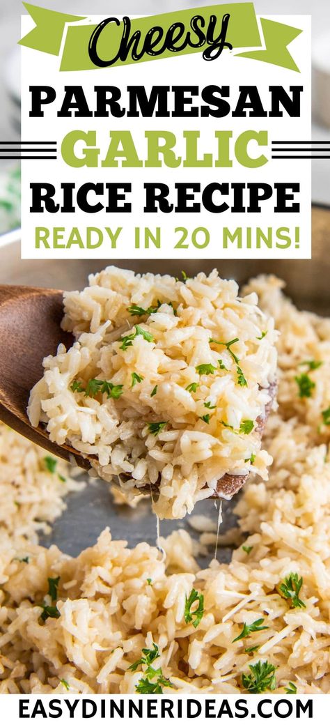 Parmesan Garlic Rice Rice Parmesan Recipe, Rice Dishes Recipes Chicken, Easy Yummy Rice Recipes, Simple Throw Together Dinners, Essen, Healthy Cheesy Rice, Simple Rice Side Dish Recipes, Rice Recipe Side Dish, Carbohydrate Sides For Dinner