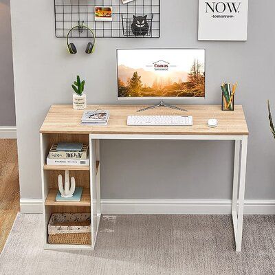 Features:Absolutely Epic Lowest Price! Best Gift for you and your family! ???LARGE WORKING SURFACE??? - A big 120cm tabletop with sturdy metal frame that fits up to 2 computer screens, your keyboard, and mouse ... and a notebook to comfortably write or read! ( Size: 47.2” x 21.6” x 29.5 ”)Include 5 storage shelves on the side of the desk with a modern design, different shelves sizes offer a better organization capability. Papers, books, drawing material, decorative objects, portfolios, pen holde Simple Reading Table Design, Minimalist Writing Desk, Simple Working Desk, Reading Table Design Desks, Desk Wood Design, Working Table In Bedroom, Home Office Table Design, Wooden Reading Table, Office Simple Design