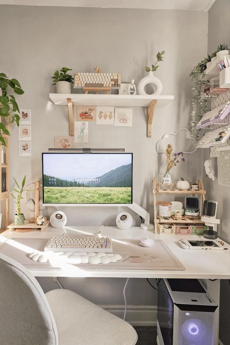 Cozy desk set up ideas from Instagram Desk Set Up Ideas, Being A Minimalist, Dream Home Office, Set Up Ideas, Hidden Doors, Cozy Desk, Barking Dog, Cozy Home Office, Diy Room Decor For Teens