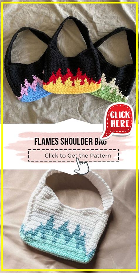 crochet Flames Shoulder Bag easy pattern - Easy Crochet Bag Pattern for Beginners. Click to Get the Pattern #Bag #crochetpattern #crochet via @shareapattern.com Shoulder Bag Crochet Pattern, Crochet Flames Pattern, Flame Crochet Pattern, Shoulder Bag Crochet Pattern Free, How To Crochet A Bag For Beginners, How To Crochet A Bag, Crochet Shoulder Bag Pattern Free, Flame Crochet, Crochet Flame