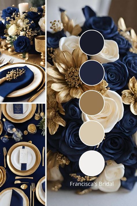 Blue Wedding Color Palette, Wedding Color Palette Ideas, Wedding Theme Color Schemes, Winter Wedding Color Palette, Blue Gold Wedding, Wedding Theme Ideas, Wedding Color Pallet, Decoration Evenementielle, Color Palette Ideas