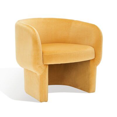 Transform your décor into a modern-day throne room with this dining chair. Flaunting an eye-catching silhouette with undulating curves and a wraparound barrel back, this is luxuriously comfortable, seamlessly accenting any room’s color scheme. Body Fabric: Mustard | Accent Chair - Wade Logan® Altee Modern Accent Chair Polyester / Fabric in Yellow, Size 27.6 H x 28.0 W x 28.0 D in | Wayfair Mustard Yellow Chair, Safavieh Furniture, Yellow Chair, Throne Room, Modern Accent Chair, Modern Accents, Swivel Armchair, Barrel Chair, Modern Dining Chairs