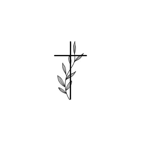 Cross With Palm Leaves Tattoo, Dainty Crown Of Thorns Tattoo, Tattoo For Cousin Who Passed Away, Simple Cross Drawing, Cross Designs Drawings, Cross Widget, Dainty Cross Tattoos For Women, Cross On Hand, Fine Line Cross Tattoo