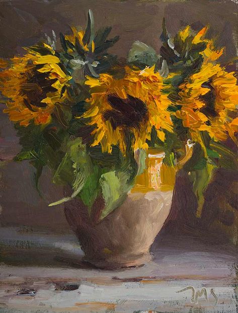 Still Life Flowers, Sunflower Art, Sunflower Painting, Daily Painting, Oil Painting Flowers, Painting Still Life, Paintings I Love, Flower Art Painting, Arte Floral