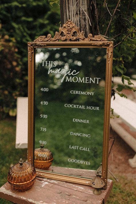 Fairytale Wedding Signage, Vintage Wedding Arch Ideas, Driveway Wedding Decor, Head Table Wedding Decorations Outdoor, Photo Decoration Wedding, Wedding Frame Signs, Vintage Frame Wedding Sign, Drink Station Wedding Receptions, Woodland Garden Wedding