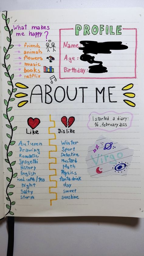 #diary #firstpage #frontpage #aboutme #makingdiary #colors Snap Food Home, Diary First Page, Diary Writing Ideas Personal, Making Diary, Dairy Writing, Aesthetic Writing, Notebook Drawing, Diary Writing, Bullet Journal Mood Tracker Ideas