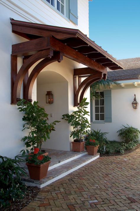 Front Door Overhang, West Indies Decor, Farmhouse Front Porch Ideas, Front Door Awning, Door Overhang, Santa Barbara Style, Door Awnings, Front Porch Ideas Curb Appeal, التصميم الخارجي للمنزل