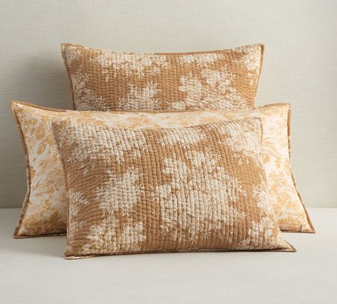 Open Box: Juliette Toile Handcrafted Reversible Pick-Stitch Quilted Sham | Pottery Barn Toile Pillow, Toile Pillows, Toile Pattern, Pick Stitch, Harvest Gold, Vintage Floral Design, Quilted Sham, Williams Sonoma Home, Euro Shams