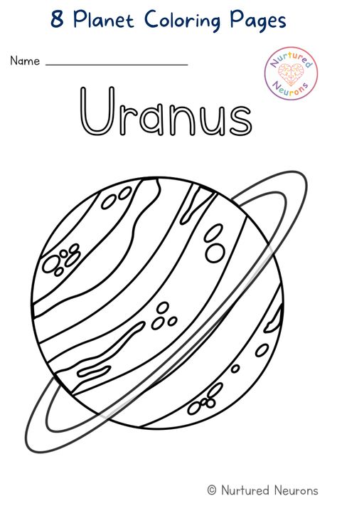 Are your kids mad about space? Love looking up at the stars and wondering what else is out there? Then how about printing off these 8 space coloring pages for them? All the planets in our Solar System are included in this coloring booklet. To grab the printable planet coloring sheets, head over to Nurtured Neurons! #spacetheme #space #planets #coloring #spacecoloring #stem #kidscoloring #coloringpages #coloringsheets #kindergarten #printablecoloring Planets Coloring Pages, Printable Planets, Planets Coloring, Solar System Coloring Pages, Fall Leaves Coloring Pages, Planet Coloring Pages, Planet Pictures, Solar System Activities, Jupiter Planet