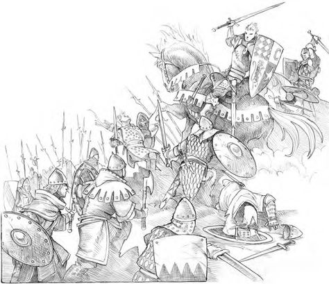 battle scene Medieval Battle Illustration, Viking Battle Scene Tattoo, Battle Scenes Drawing, Battle Drawing Reference, Viking Battle Scene, Battle Scene Tattoo, Battle Scene Drawing, Battle Reference, Battle Tattoo