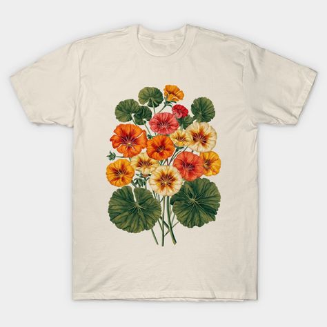 This design is a vibrant celebration of the nasturtium, a summer flower that adds a burst of sunshine to any garden. We've captured its cheerful orange blooms and delicate leaves in a vintage botanical illustration, perfect for anyone who loves the carefree spirit of boho style and the beauty of nature's bounty. -- Choose from our vast selection of Crewneck and V-Neck T-Shirts to match with your favorite design to make the perfect graphic T-Shirt. Pick your favorite: Classic, Boxy, Tri-Blend, V-Neck, or Premium. Customize your color! For men and women. Boho Fashion, Botany, Vintage Botanical Illustration, Botanical Illustration Vintage, Nature's Bounty, Vintage Botanical, Summer Flowers, Botanical Illustration, Boho Style