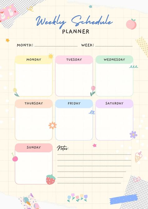 Cream Pastel Minimal Cute Weekly Schedule Planner A4 💛 cute, planner, weekly, daily, schedule, personal, bullet journal, journal, notes, pastel 💛 #canva #canvatemplate #canvacreatorthailand #freetemplate Week Journal Ideas, Week Planner Ideas, Good Notes Weekly Planner, Cute School Planner, Good Notes Planner Template Free, Cute Note Template, Free Weekly Planner Printable Templates, Cute Weekly Schedule, Cute Weekly Planner Template