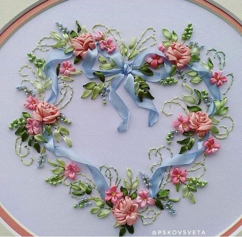 Excellent Ribbon embriodery on clothes #ribbonembroidery Ribbon Embroidery Designs, Embroidery On Clothing, Dress Design Ideas, Silk Ribbon Embroidery Tutorial, Embroidery Shirts, Sulaman Pita, Ribbon Projects, Silk Ribbon Embroidery Patterns, Ribbon Crafts Diy