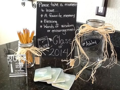 Graduation Memories, Advice and Blessing Jar Blessing Jar, Memory Jar Graduation, Blessings Jar, Graduation Brunch, Graduation Boards, Graduation Party Pictures, College Grad Party, Graduation Memories, Graduation Party Gifts