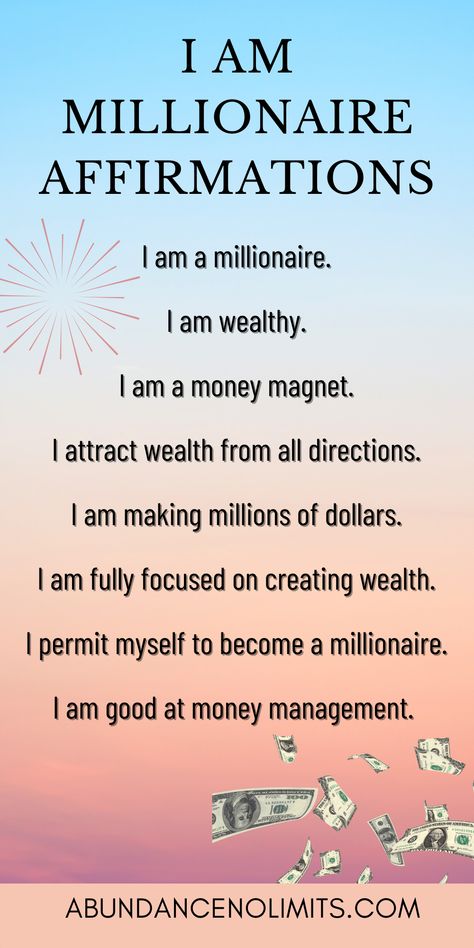 I Am A Millionaire Money Affirmations, Powerful Love Manifestation Affirmations, Millionaire Affirmation Wealth, I Will Be The First Millionaire Quote, Multi Millionaire Affirmations, I Am A Money Magnet Affirmation, Money Gratitude Affirmations, I Am Millionaire Affirmation, I Am A Multi Millionaire Affirmation