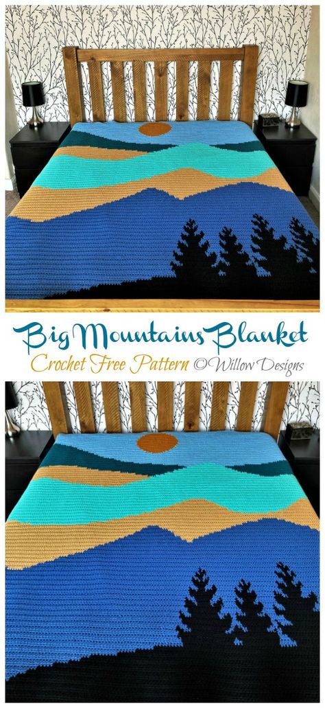 Big Mountains Blanket Crochet Free Pattern - Crochet & Knitting Amigurumi Patterns, Crochet Army Blanket Pattern, Crochet Landscape Blanket, Crochet Mountain Blanket Free Pattern, Teen Boy Crochet Blanket, Crochet Afghan For Men Free Pattern, Western Crochet Blanket Pattern, Men’s Crochet Blanket Pattern, Crochet Camping Blanket