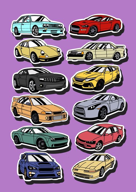 Car Journal Ideas, Cartoon Printable Stickers, Cool Car Stickers Ideas, Stickers Of Cars, Stickers For Journal Printable, Cool Stickers For Guys, Cars Stickers Printable, Car Stickers Printable, Car Stickers Aesthetic
