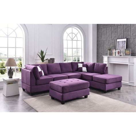 PRICES MAY VARY. Finish: Purple Comfortable Pocketed Coil and Foam Seating Removable Backs For EZ Delivery Reversible Pocketed Coil Seating Versatile sectional that can be set up left or right facing. Pocket coil seating adds comfort and durability to the seat cushions as well as tufted backs. KD design allows for EZ delivery into any room.  Features :  - Finish: Purple - Comfortable Pocketed Coil and Foam Seating - Removable Backs For EZ Delivery - Reversible - Pocketed Coil Seating - Arm Style Grey Purple Living Room, Blue And Purple Living Room, Purple Living Room Furniture, Sofa Purple, Purple Living Room, Purple Sofa, Contemporary Sectional Sofa, Purple Home Decor, Sectional With Ottoman