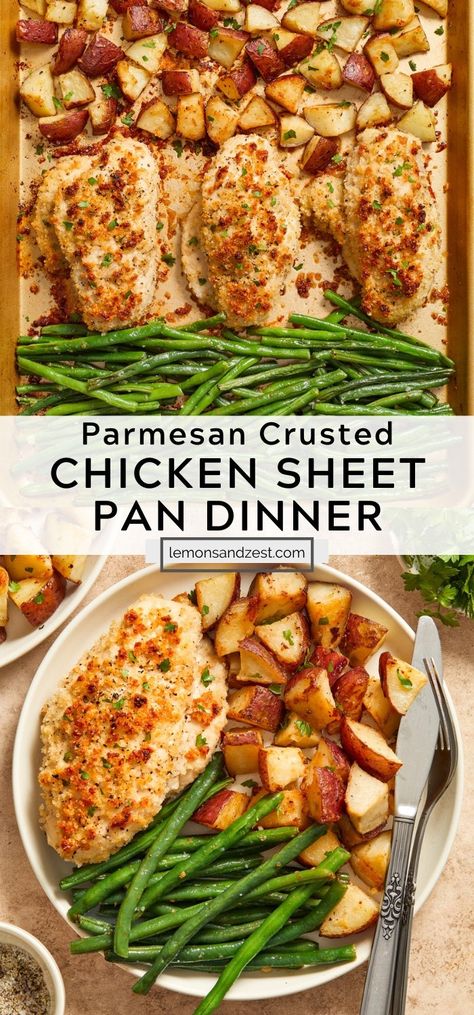 Breakfast And Brunch, Chicken Sheet Pan Dinner, Chicken Sheet Pan, Dinner Favorites, Sheet Pan Dinners Chicken, Sheet Pan Dinners Recipes, Garlic Green Beans, Sheet Pan Dinner, Dinner Meal Prep