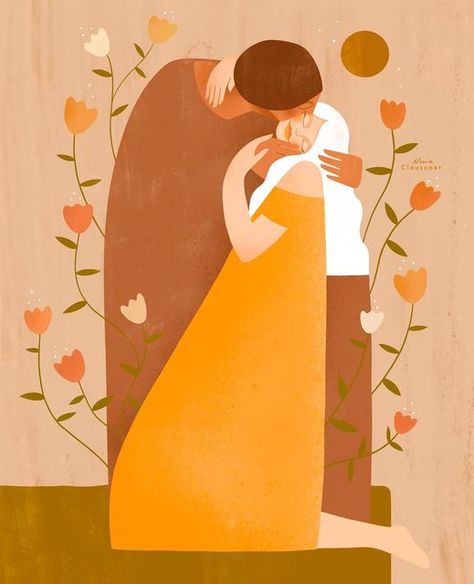 Nina Clausonet • Illustration & Design on Instagram: "🧡 There is no fear in love 🧡 . This is my interpretation of „The KISS“ by the amazing Gustav Klimt for the #monthofmasters challenge. . I have always loved his works so much, because there is so much love in his paintings. Especially in this one. So much passion, love and trust you can see in this work. . I hope you like my version, too. ☺️🧡 . Thank you for this great challenge, which is so much fun and really challenges me in a good way. Kiss Illustration, Painting Love Couple, Kissing Drawing, Kiss Painting, The Kiss (klimt), Klimt Art, Klimt Paintings, Kiss Art, Couple Painting