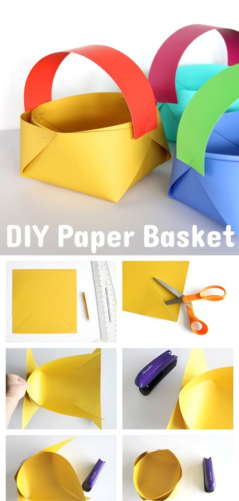 How to Make a Paper Basket Easy Paper Easter Baskets, Paper Baskets For Easter, Construction Paper Basket, Paper Easter Baskets To Make, Paper Bag Basket Diy, Paper May Day Baskets Diy, How To Make Easter Baskets Out Of Paper, Cardboard Easter Basket, Paper Baskets Diy