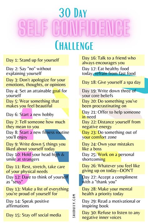 30 Day Self Confidence Challenge | Of Good Report Blog by Sav Duffy | Has your self confidence been feeling low lately? If you’re feeling full of self doubt and need a confidence boost, this 30 day self improvement challenge can help you push past your insecurities to remember how freakin’ awesome you really are. It’s full of personal development tips and simple self care ideas to increase your self love. Head to the blog to dive into the challenge! How To Be Confident, Self Confidence Challenge, Confidence Challenge, Confidence Activities, 2023 Lifestyle, Change Challenge, Improve Self Confidence, Feeling Low, Beauty Calendar