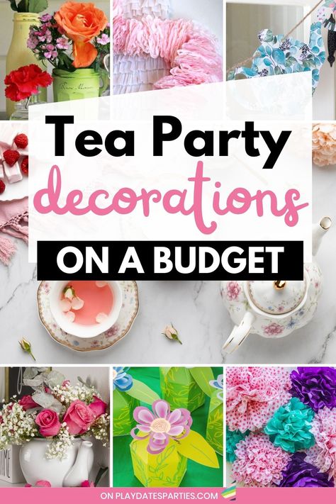 Tea parties are such a fun way to celebrate the holidays - especially when you have gorgeous DIY tea party decorations like these. With versatile ideas like these, you'll be ready for a tea party any time of year: Spring, summer, winter, Mother's Day, Easter, and even Christmas. Don't forget to grab our tips for planning and making tea party decorations, and to grab your free printable party planner while you're here. High Tea Decor Ideas, Tea Party For Senior Citizens, Diy Tea Party Decorations Dollar Tree, Decorations For A Tea Party, High Tea Party Decorations Diy, Mother’s Day Tea Party Decorations, Women's Tea Party Ideas, Tea Party Table Themes, Diy Tea Party Centerpieces