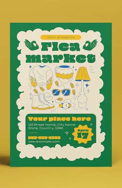 Flea Market Poster Design, Flea Market Flyer, Flea Market Poster, Flea Market Design, Professional Flyer Design, Posters Conception Graphique, Green Marketing, Graphic Shapes Design, Marketing Poster