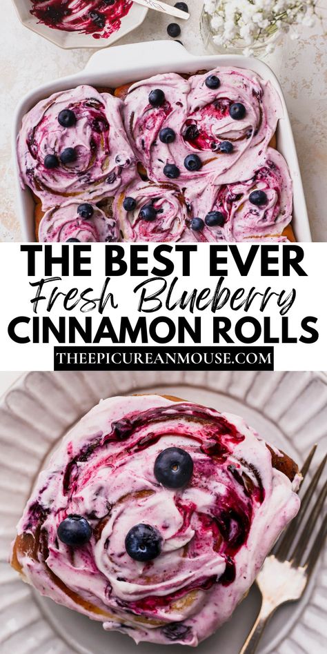 Lemon Blueberry Cinnamon Rolls, Fruit Cinnamon Rolls, Blueberry Rolls, Blueberry Sweet Rolls, Blueberry Cinnamon Rolls, Blueberry Filling, Dough Ideas, Sweet Roll Recipe, Breakfast Sweets