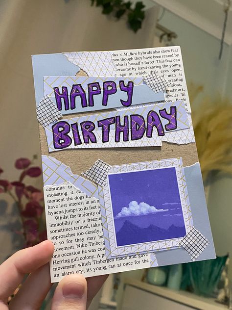 #purple Purple Cards Aesthetic, Purple Birthday Card Ideas, Purple Birthday Aesthetic, Scrapbook Birthday Cards, Purple Scrapbook, Purple Birthday Card, Scrapbook Birthday, Birthday Card Ideas, Diy Best Friend Gifts