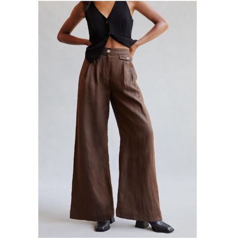 Anthropologie Sovere Instance Linen Brown Pants M New Dark Brown Trousers Outfit, Dark Brown Trousers, Brown Trousers Outfit, Brown Linen Pants, Cropped Wide Leg Trousers, Anthropologie Clothing, Brown Trousers, Wide Leg Palazzo Pants, Lace Pants