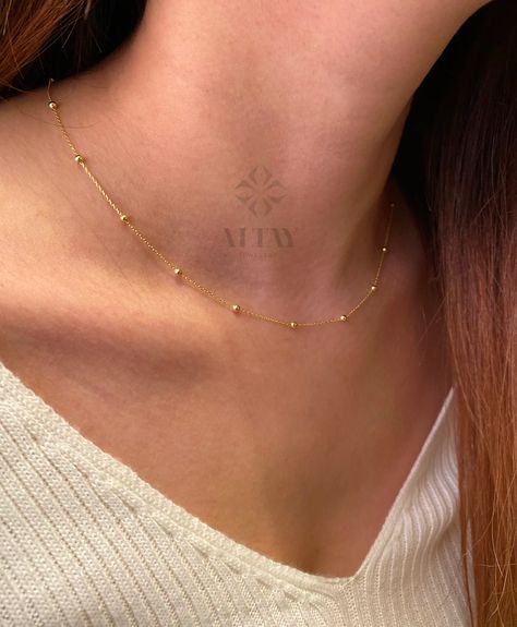 Buy 14K Gold Bead Chain Necklace Mini Balls Necklace Multi Balls Online in India - Etsy Bead Chain Necklace, Necklace Delicate, Main Idea, Ball Chain Necklace, Ball Necklace, White Gold Necklaces, Necklace Minimalist, Bead Chain, Station Necklace