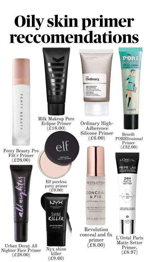Primer recommendations for oily skin #primer #oilyskin #makeup Oily Skin Primer, Best Primer For Oily Skin, Makeup Shuffles, Makeup Shopping List, Primer For Oily Skin, Best Primer, Makeup Help, Dope Makeup, Top Makeup Products
