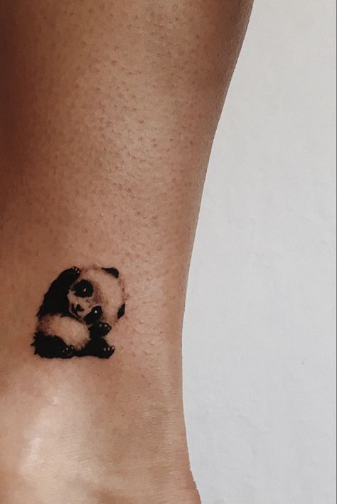 Panda Tatoos Small For Men, Cute Panda Tattoo Small, Mom And Daughter Panda Tattoos, Tiny Teacher Tattoo, Sleeping Panda Tattoo, Fine Line Panda Tattoo, Matching Panda Tattoos, Black Animal Tattoos, Tiny Panda Tattoo