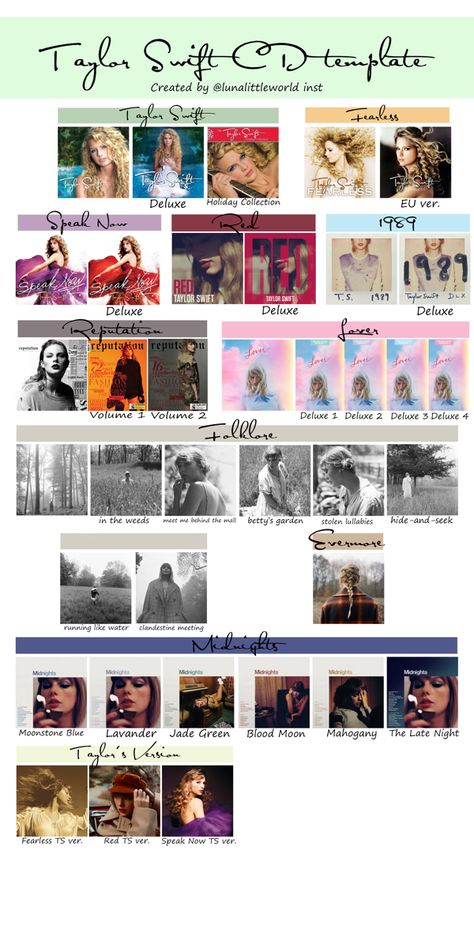 Taylor Swift Template Albums, Taylor Swift Timeline, Taylor Swift Cds Collection, Taylor Swift Album Template, Taylor Swift Cd Display, Taylor Swift Vinyl Collection, Taylor Swift Album Collection, Swiftmas Basket, Taylor Swift Cd Aesthetic